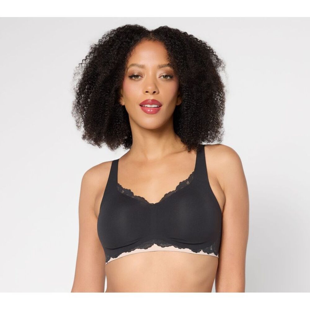 Gloria Vanderbilt Women's Bra Sz XL Lace Beyond Seamless Wirefree Black A711596